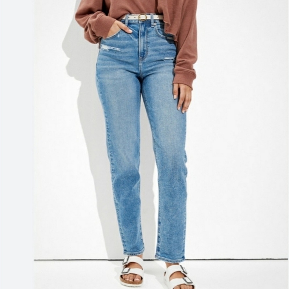 American Eagle Mom Straight Leg Jeans Stretch Women’s Size 2 Blue Denim